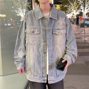 美式复古牛仔外套男春秋潮牌水洗渐变炸街星星痞帅夹克JK0306-65图片