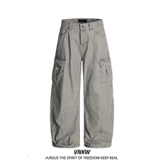 美式高街多口袋工装牛仔裤女秋新款复古直筒宽松阔腿裤K6701-P56，男装牛仔裤，星座412-3