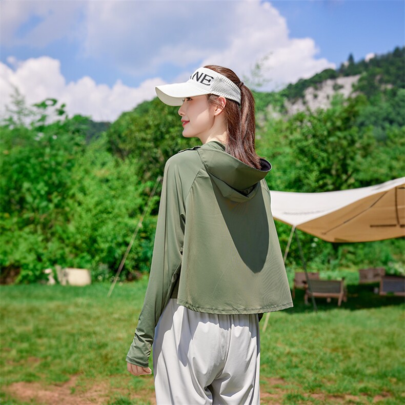 夏连帽冰丝防晒服女黑胶大帽檐斗篷upf50+薄款宽松户外透气防晒衣,女装防晒衣,可可小西