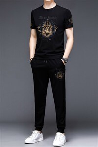 YS-X333夏季男式短袖长裤短裤三件套运动休闲套头修身T恤套装P132图片