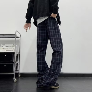 格子裤男女ins新款街头撞色条纹格宽松阔腿束脚休闲长裤K6661-P41图片