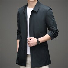 风衣男中款长款秋季薄款秋季商务休闲衣中年爸爸翻领秋装外套，男装风衣，电商B212（原钱塘6029）