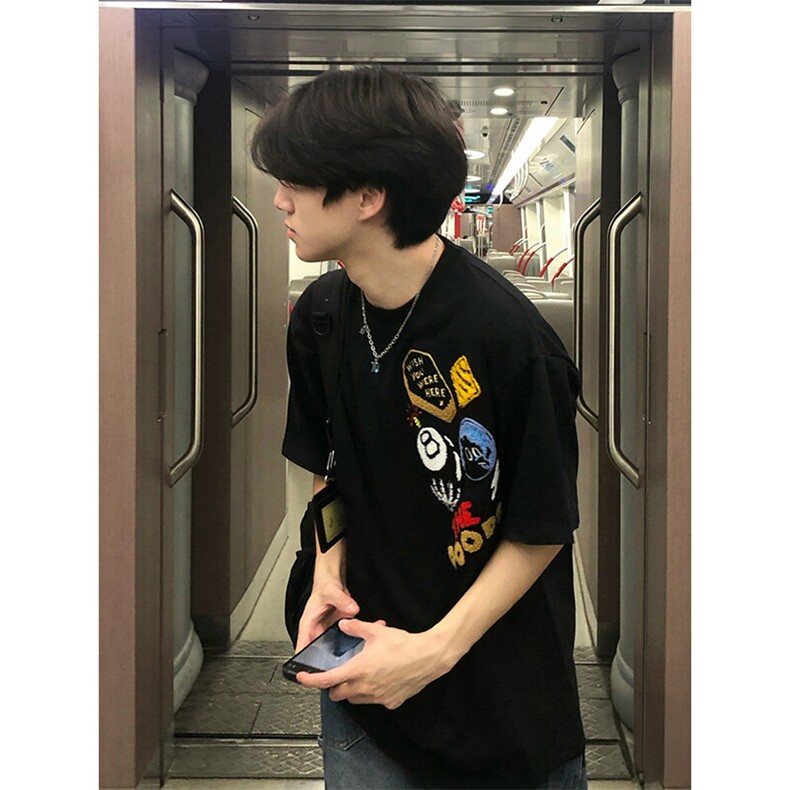 万针全刺绣工艺得物抖音高品质260克纯棉双纱美式高街短袖T恤P33,男装T恤,电商A486-1