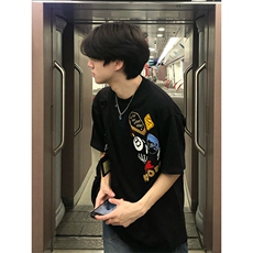 万针全刺绣工艺得物抖音高品质260克纯棉双纱美式高街短袖T恤P33，男装T恤，电商A486-1