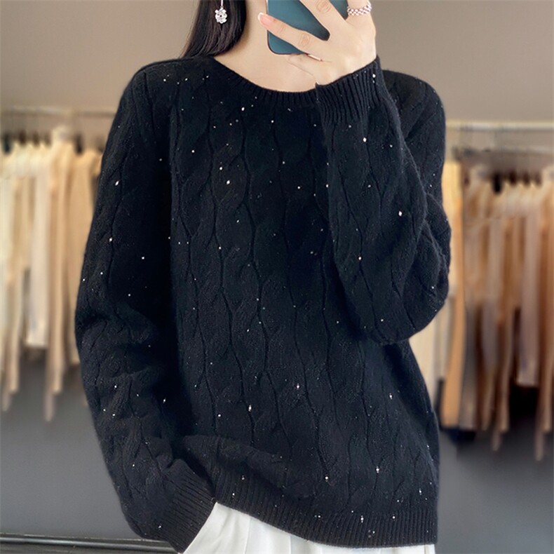优雅麻花编织羊毛套头毛衣秋冬必备保暖时尚单品,女装羊毛衫,暖烁羊绒