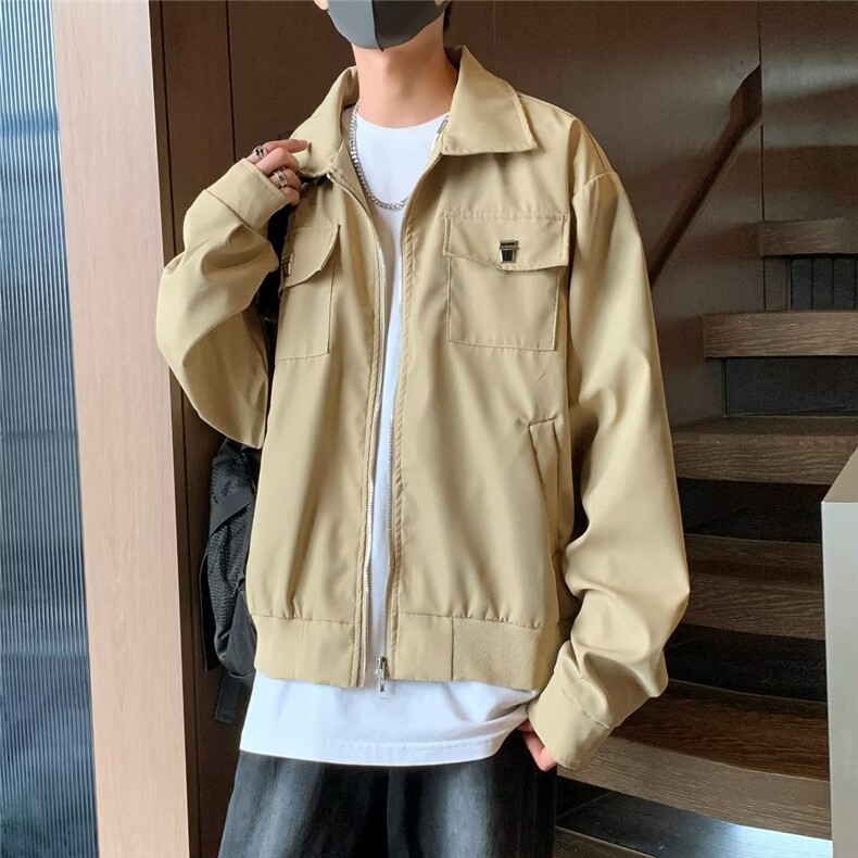 小众双头拉链工装外套男春季垫肩金属扣设计感翻领夹克JC402-P58,男装夹克,星座1109-3