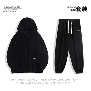 潮牌休闲运动套装男士秋季宽松卫衣新款两件套装TZ853-特批-123图片