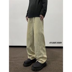 美式复古黄泥色休闲长裤春季潮牌vibe宽松直筒牛仔裤男 K7619-P40图片