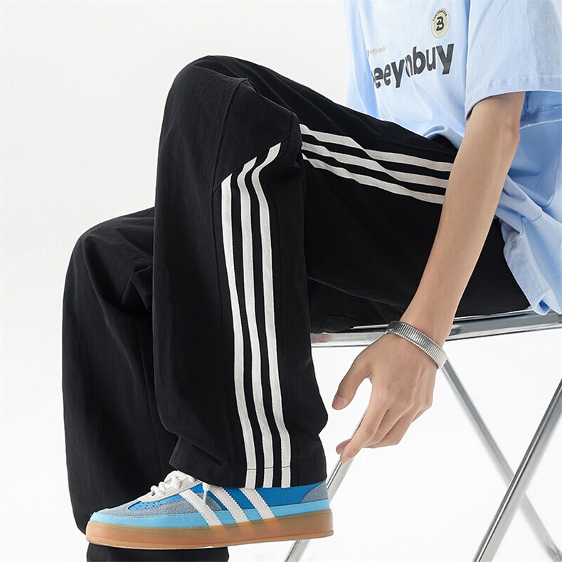 美式高街条纹裤子男夏季冰丝宽松冲锋户外直筒休闲阔腿裤KZ048P50，男装休闲裤，电商B312