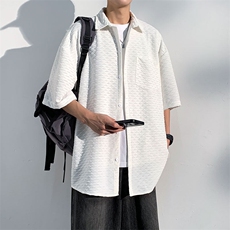 短袖衬衫男夏季新款港风大码宽松设计坠感衬衣CS1901-P38，男装衬衫，星座214-3