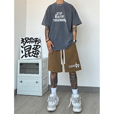 纯棉320G重磅水洗做旧发泡印花短裤A014-DY2380-P45控58，男装牛仔裤，电商A014