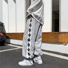 运动裤男菱形拼色韩版潮2023春秋新款ins宽松百搭束脚裤K2349-P35，男装休闲裤，星座412