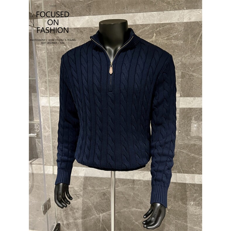 老钱风扭花门襟拉链针织套头毛衣16805/P88控118，男装针织衫/毛衣，电商A242