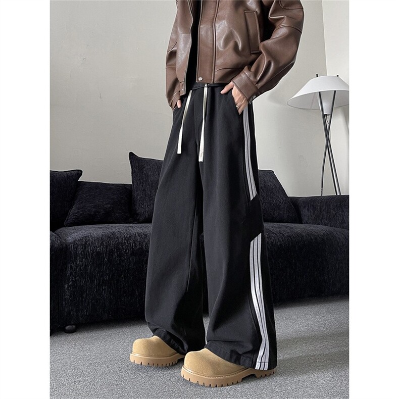 加绒三条杠高街牛仔裤男士韩版潮流帅2024冬季ins长裤RK2357-P43，男装牛仔裤，星座412-2