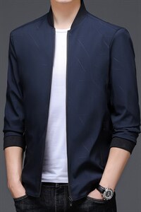 棒球领夹克男秋季商务休闲中年男装春秋新款男士休闲宽松爸爸外套图片