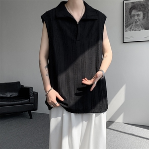 8XL-M 夏竖条纹纯棉背心男韩版宽松坎肩休闲运动午休T恤肌理DX333图片