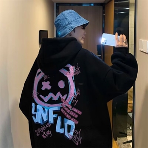 350g华棉潮牌印花连帽卫衣男女休闲春秋宽松时尚上衣5130-P43网图图片