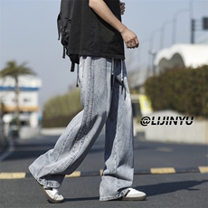 复古宽松直筒牛仔裤运动设计感长裤2026新款K897-特批5089，男装牛仔裤，星座718-1