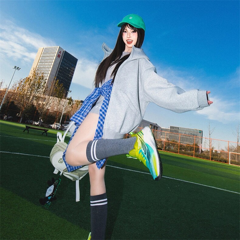 抖音得物高品质26春装美式高街重磅宽松结构高领连帽卫衣外套W60,女装短外套,电商A486