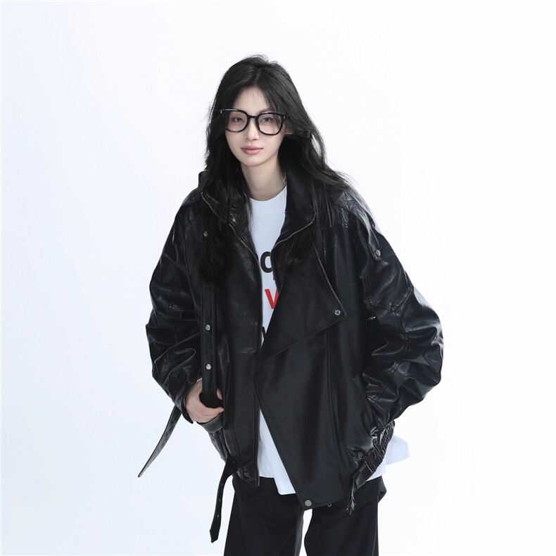 美式复古重磅黑色PU皮衣外套男女设计感机车服夹克宽松痞帅上衣潮图片