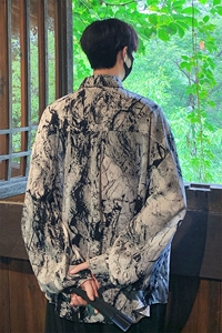 港风冰丝扎染衬衣大码M-5XL风潮长袖衬衫男CS88796P35控68图片