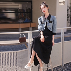 今年流行牛仔套装女2025夏季新款高级感洋气减龄背心连衣裙两件套，女装套装/套裙，意芙