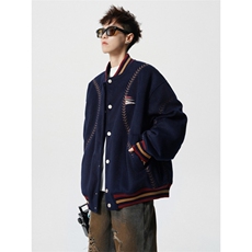 706-1-LK8796-P128现货秋冬男士美式运动夹棉棒球领棉服外套，男装棉衣，星座706