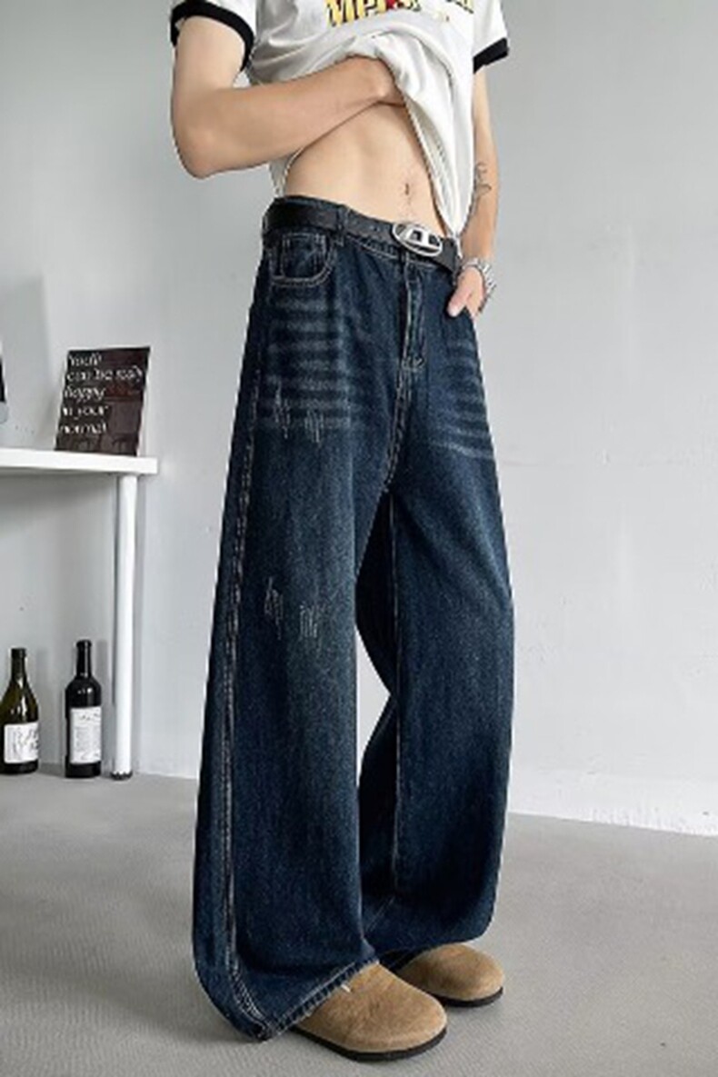 大码女装2025春季新款高腰弯刀工装牛仔裤胖mm宽松显瘦直筒阔腿裤,女装休闲裤,星座218-8