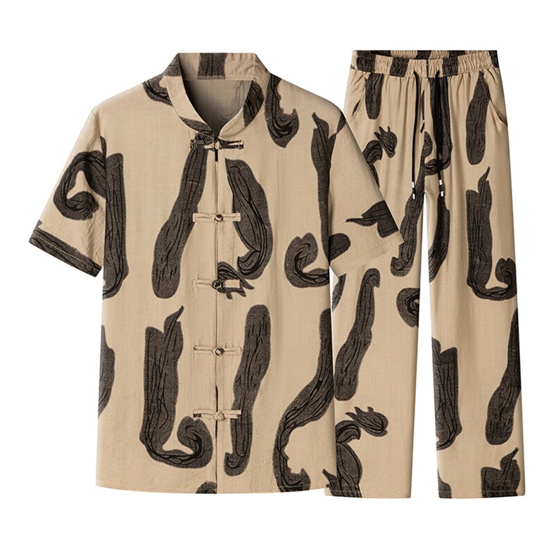 男士夏季风汉服棉麻透气舒适复古开衫唐装两件套HO6929-P65，男装民族服装，星座1105-3