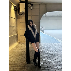 现货高品质美式高街冬季重磅硬挺短款座山雕毛领棉衣男女加厚外套图片