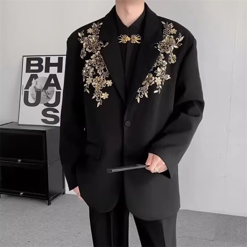 新款重工立体亮片绣花西装轻奢时尚长袖宽松气质西服外套JZ33,男装西服套装,星座516A