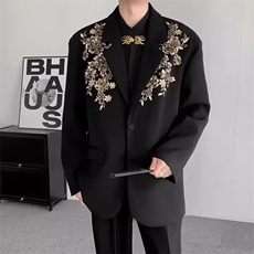 新款重工立体亮片绣花西装轻奢时尚长袖宽松气质西服外套JZ33，男装西服套装，星座516A