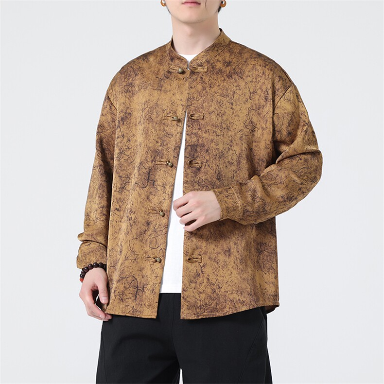 新中式春夏新品简约衬衫复古高级垂感风立领长袖衬衣31218,男装衬衫,星座305A（原312A-1）