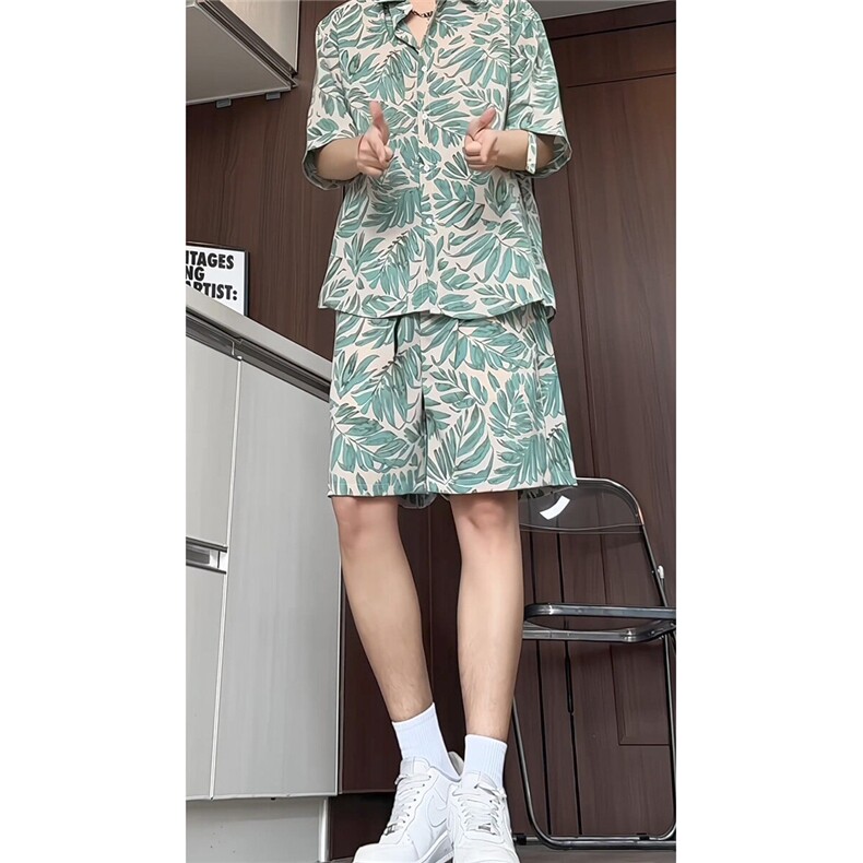 短袖衬衫男+短裤男套装男100%聚酯纤维M-5XL大码TZ78707P50控98，男装牛仔裤，星座226-2