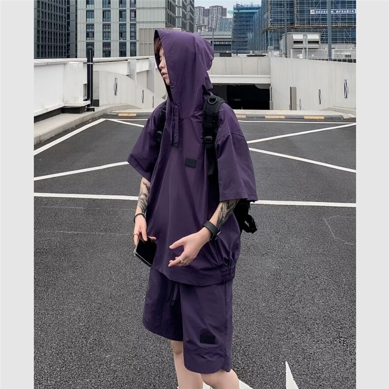 套装男女夏季新款短袖韩版潮流宽松2024新款ins五分裤W5831-P55图片