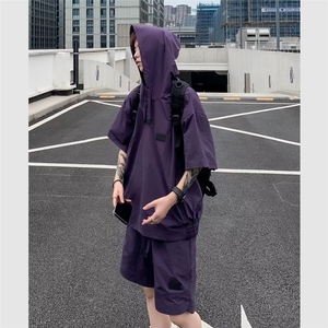 套装男女夏季新款短袖韩版潮流宽松2024新款ins五分裤W5831-P55图片