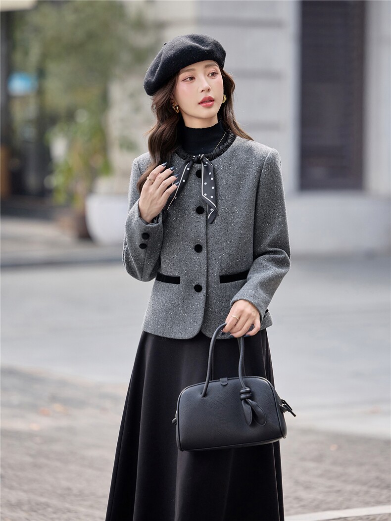 2025年秋季气质淑女小香风外套优雅法式毛呢外套,女装短外套,慕依路