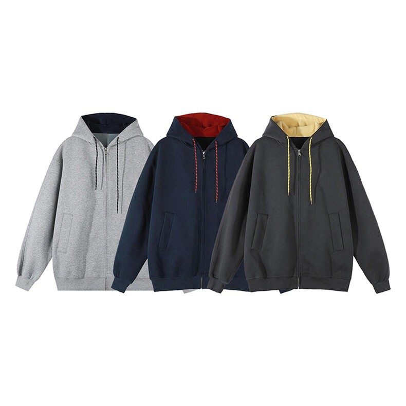 抖音得物二开美式高街重磅结构双层撞色连帽卫衣开衫外套W116，男装卫衣，电商A486