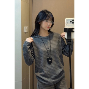 舒适时尚松弛感上衣极简亨利韩系ins风领肌理感T恤HY906TP35控58图片