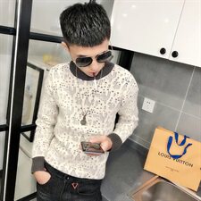 冬季社会小伙针织衫复古扭花加厚毛衣男圆领打底衫C301B-MY17，男装针织衫/毛衣，电商C301B