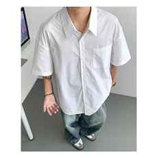 日系夏季五分短袖衬衫宽松休闲百搭纯色简约男衬衣CK218P36，男装T恤，星座1013-1