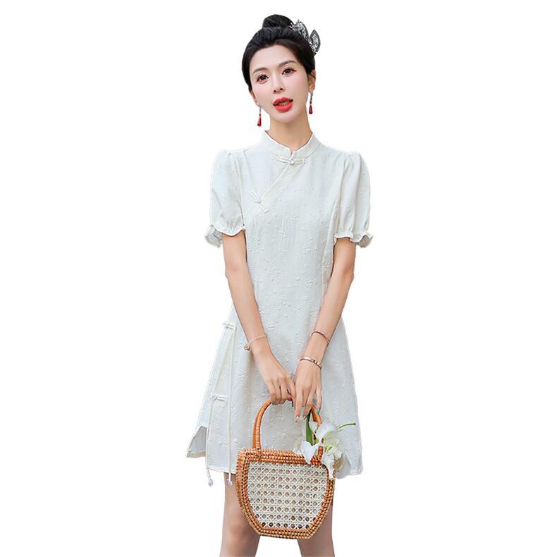 新中式连衣裙女2024新款夏季显瘦国风气质改良旗袍日常可穿小个子,女装连衣裙,韩美纤衣