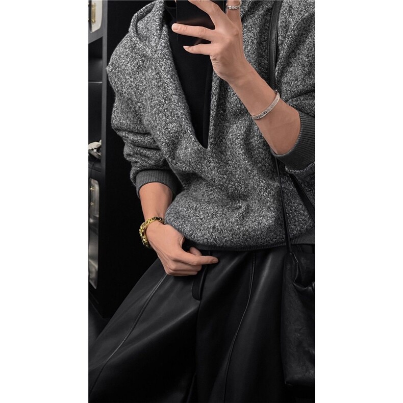 现货龙叨叨假两件V领连帽宽松卫衣男W138/P85,男装卫衣,星座205-3