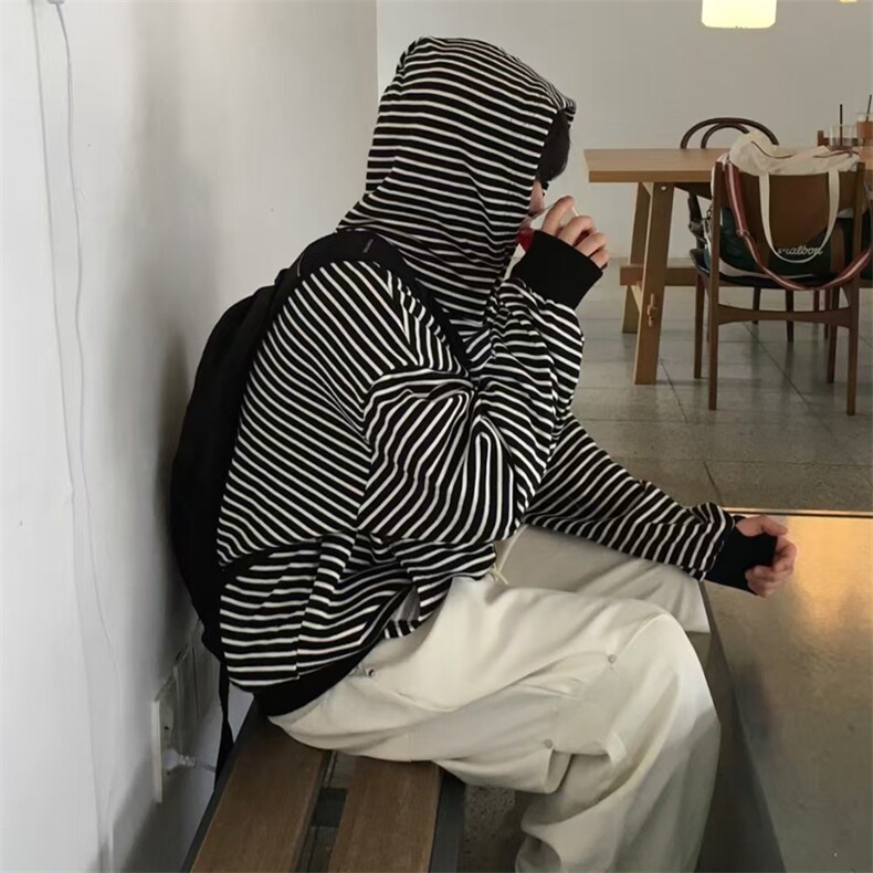 25秋冬新款~条纹连帽卫男式宽松休闲套头卫衣外套716A-WY826-P68,女装短外套,星座716A（原星座815-4）
