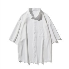 C6042/35夏款2023新款平铺冰丝克莱因蓝衬衣男开衩短袖衬衫控58图片