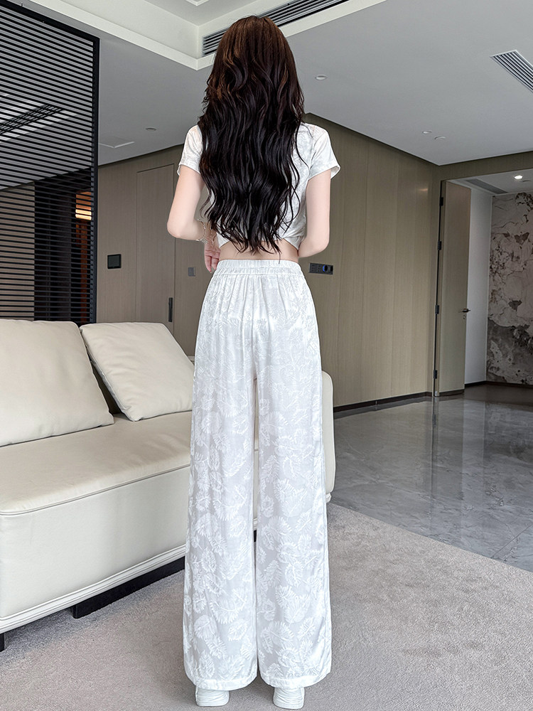 水衣源2247款夏季新款缎面提花垂感凉爽阔腿裤女显瘦中式长裤,商品下架区,水衣源