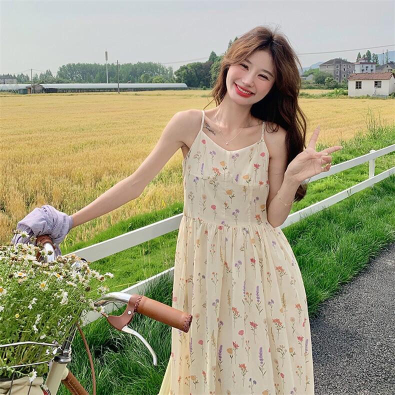 【已出大货】【数据好】碎花吊带连衣裙中长款2024夏季新款洋气,女装连衣裙,C位
