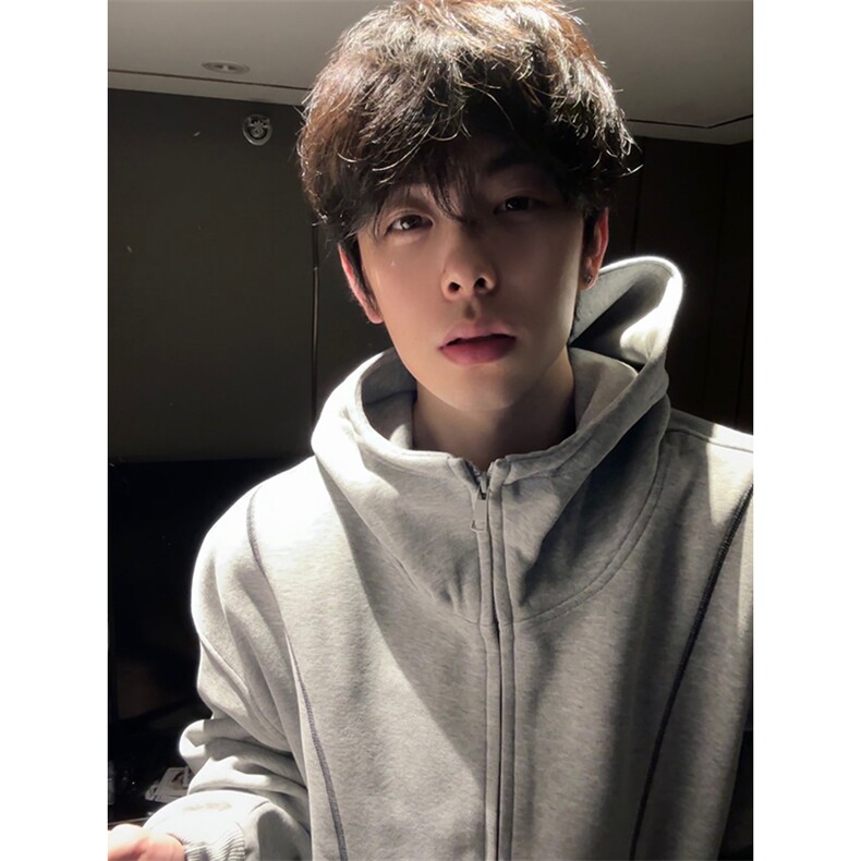 抖音得物高品质秋冬美式高街重磅结构辑明线纹理连帽卫衣外套W111图片