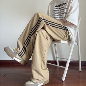 wassup happy冰丝侧边条纹裤子男夏季薄款宽松速干运动裤休闲长裤图片