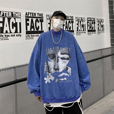 水洗做旧加绒加厚卫衣男23冬高领抽象印花打底衫XZ514-2-X59-P78，男装T恤，星座514-2(原B239)